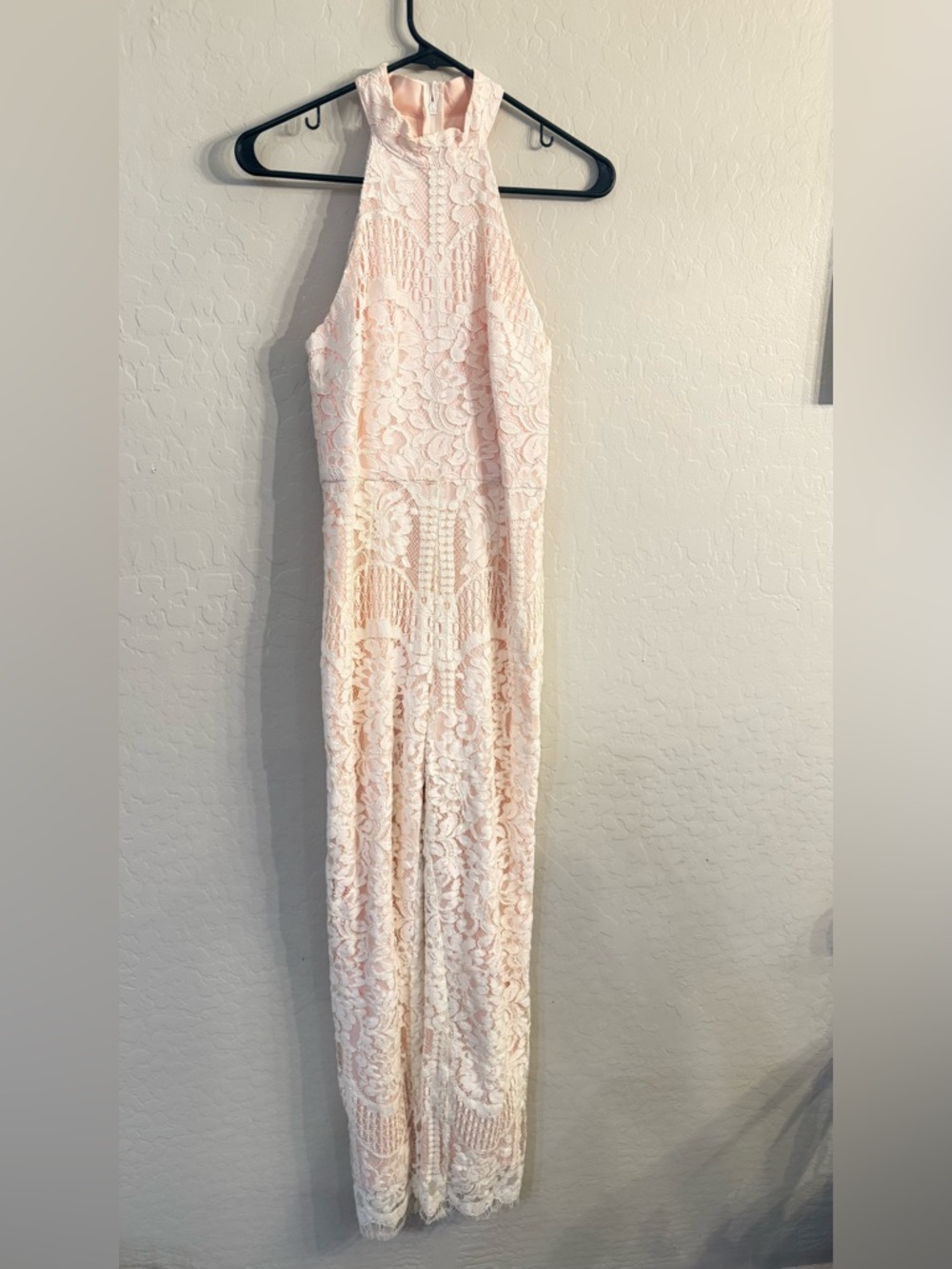 Boohoo Pale Pink Lace Halter Jumpsuit